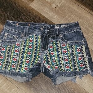 Embroidered Denim Shorts